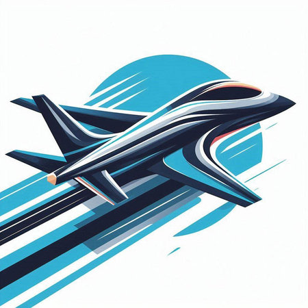 Airplane with blue and white stripes on a white background. Vector illustration.