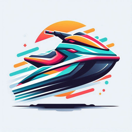 Futuristic speed boat. Vector illustration. Colorful design.