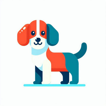 Beagle dog flat color vector icon. Cute pet. Puppy. Pet shop. Isolated cartoon illustrationのイラスト素材