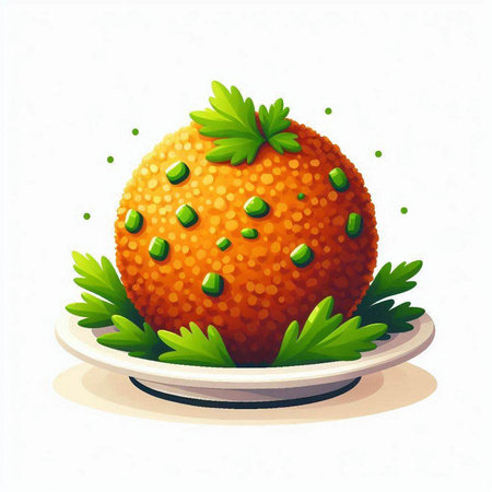 Illustration of a slice of orange with parsley on a plateのイラスト素材