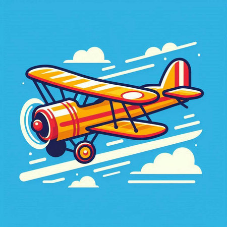Vintage airplane flying in the sky. Vector illustration in cartoon style.