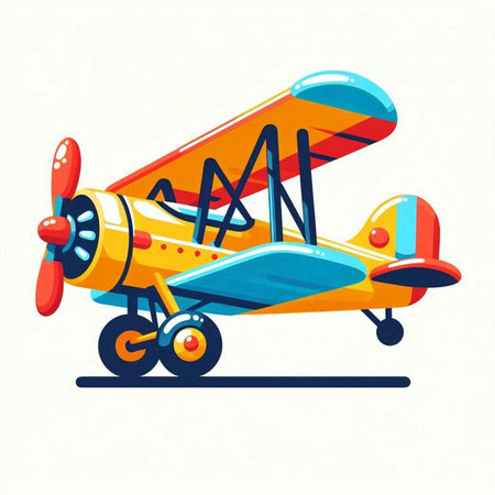 Retro biplane. Cartoon vector illustration isolated on white background.