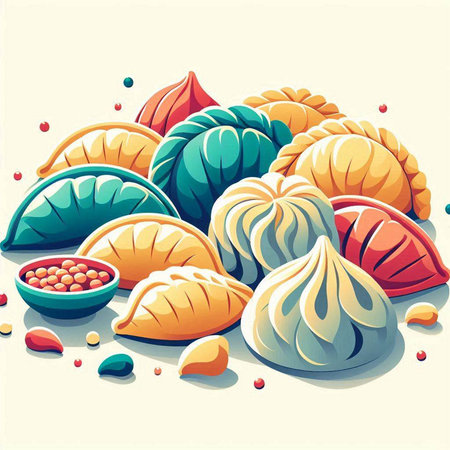 Steamed dumplings on a white background. Vector illustration.