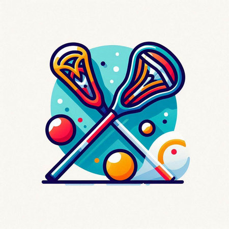 Vector illustration of two crossed ice hockey sticks and balls in flat style.のイラスト素材