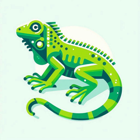 Green iguana on a light background. Vector illustration in flat style.のイラスト素材