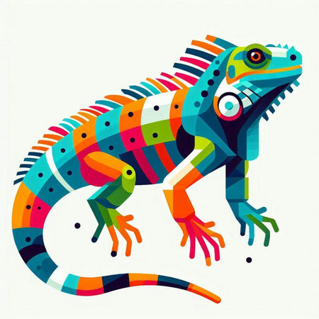 Iguana colorful vector illustration on white background. Hand drawn style.