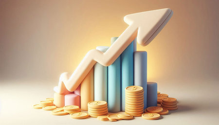 financial graph with gold coins on white background. 3d illustration.