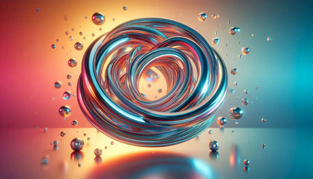 3D rendering of abstract geometric composition, wavy flowing liquid, digital artwork for creative...