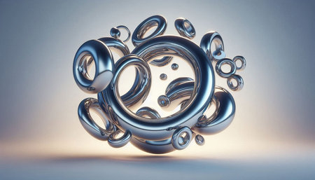 Abstract 3d rendering of shiny metallic ring. Futuristic shape.