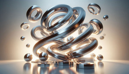 Abstract 3d rendering of chaotic metallic shape. Futuristic background.