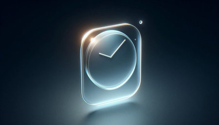 Glowing clock icon on dark background. Time and deadline concept. 3D rendering