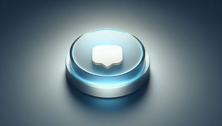 3D Illustration of a glossy blue button with a speech bubble