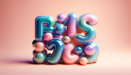 3d render of plastic pink and blue balloons on pink background.