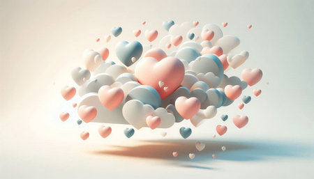 Valentines day background with heart shaped balloons. 3D rendering