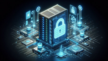 Cyber security concept with padlock on circuit board 3d rendering