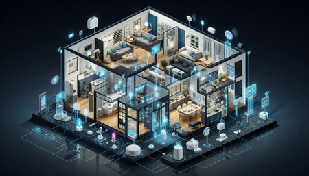 Modern interiors 3D rendering on dark background, 3d illustration
