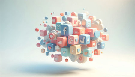 3d rendering of colorful social media icons flying in air on white background