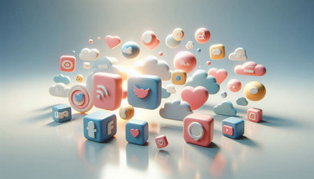 3d rendering of social media icon set. Cloud computing concept.