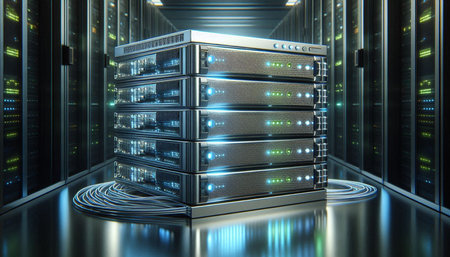 server room data center with hard drives 3d rendering image for background