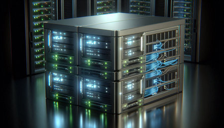 3d render of servers in data room. Data center concept.