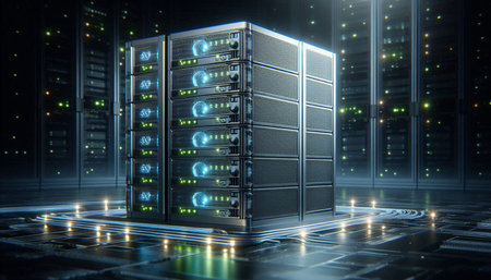 Server racks in data center 3D rendering elements of this image furnished by NASA