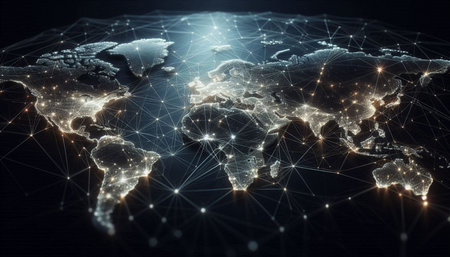 Global network connection and data exchanges over the world. 3D rendering