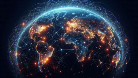 Global network connections covering the earth. 3D illustration. Elements of this image furnished by...