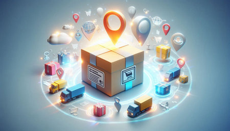 Shipping and delivery concept. 3d rendering toned image double exposure