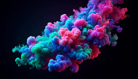 Colorful ink in water isolated on black background. 3d rendering