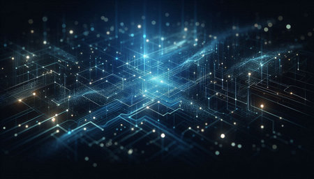 Abstract technology circuit background. 3d rendering toned image double exposure