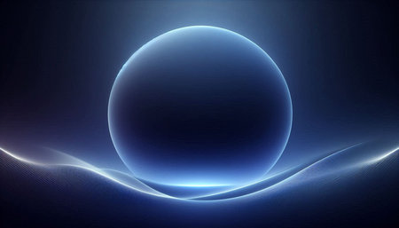 abstract blue background with some smooth lines in it and a sphere