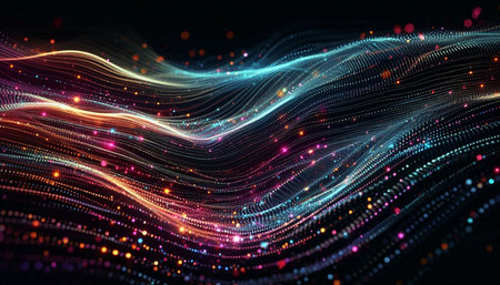 3d rendering of abstract particles in cyberspace with depth of field