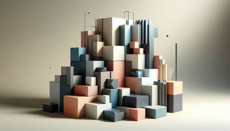 3d illustration of abstract geometric composition made of cubes in pastel colors