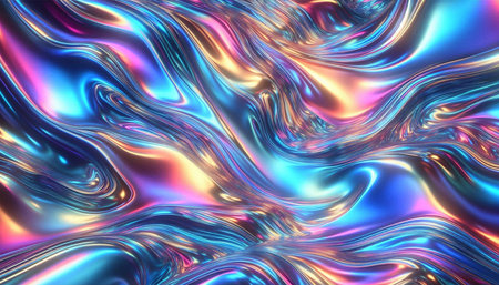 3d render, abstract background, iridescent, iridescent, holographic, iridescent, metallic waves,...