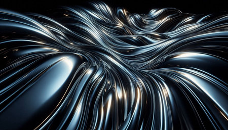 3d rendering of abstract wavy metallic background with lights and waves