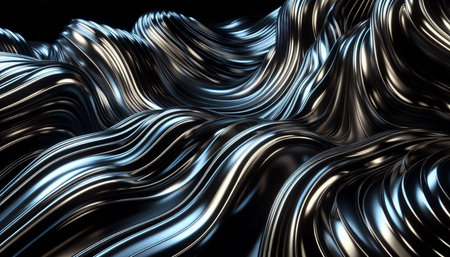 Metallic abstract wavy liquid background. 3d render illustration.