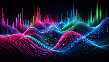 3d render, abstract background with lines and waves, sound wave