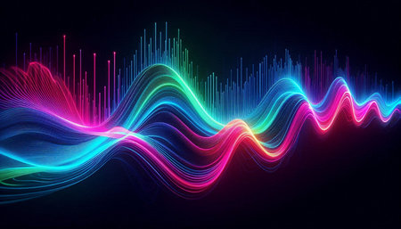 abstract colorful sound wave on dark background, 3d render illustration