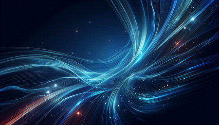 abstract blue background with glowing lines and sparkles, vector illustration