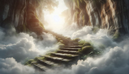 Staircase leading to the heaven. 3D Rendering.