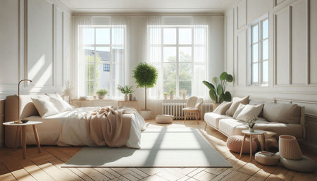 3d rendering interior of living room with white sofa and wooden floor