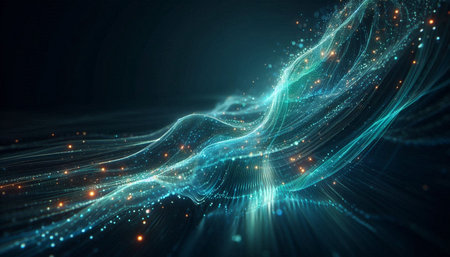 3D rendering of abstract digital particles. Futuristic technology style. Elegant background for...