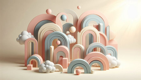 3d render of abstract composition with geometric shapes in pastel colors