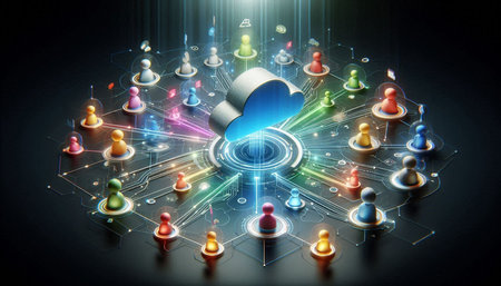 Cloud computing technology concept with 3d rendering cloud computing symbol on dark background