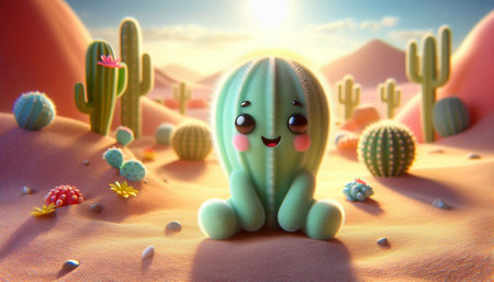 Cactuses in the desert. 3D render. 3D illustration.