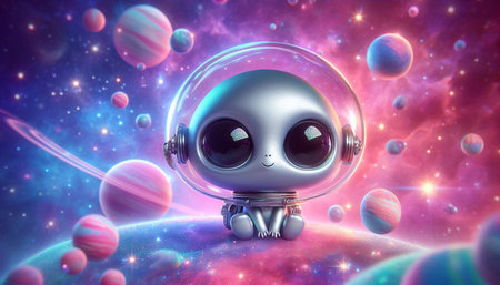 alien in space with planets and starry sky - 3d illustration