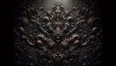 Luxury black metal background with ornaments and patterns.