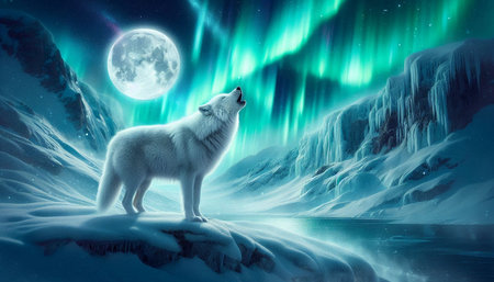 Polar bear in the night. 3D rendering. Elements of this image furnished by NASA