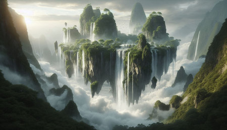 Tropical rainforest and waterfalls in huangshan, China