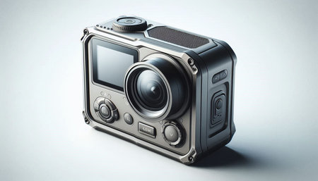 Digital camera isolated on white background. 3d rendering. Computer digital drawing.